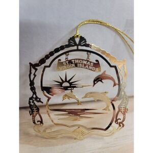 St. Thomas Virgin Islands 24K Gold Finish‎ Brass Dolphin Ornament Souvenir